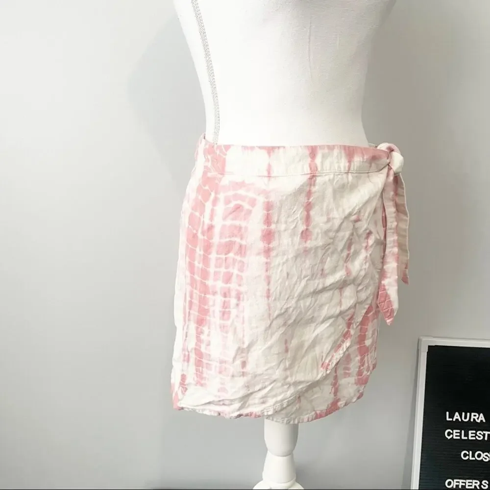 Free people pink tie dye wrap linen mini skirt size 6 resort beach